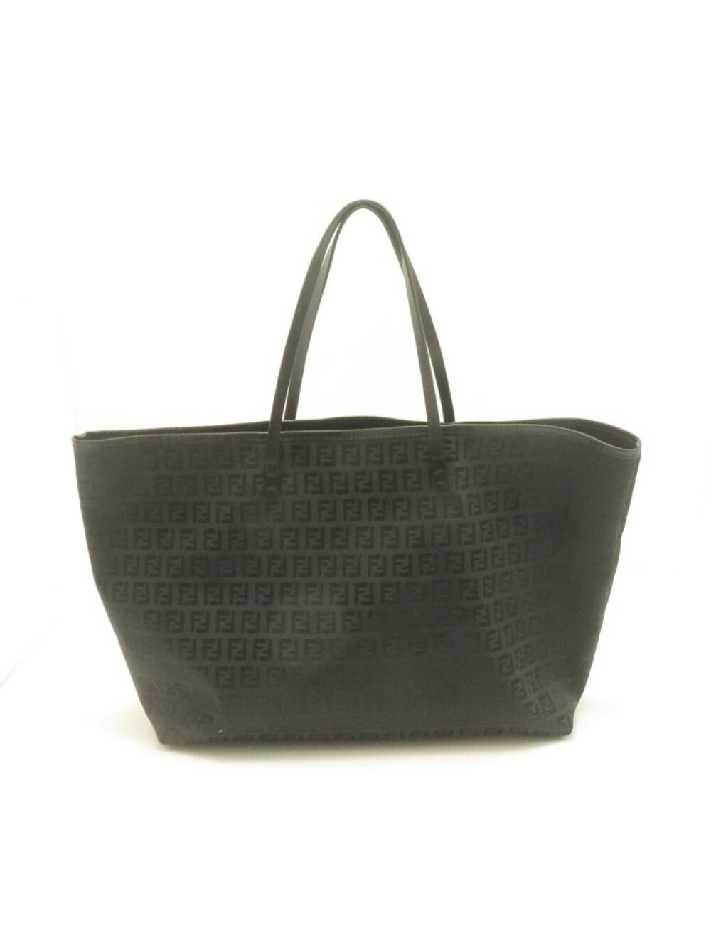 Fendi Zucchino Tote Bag Black Canvas Leather